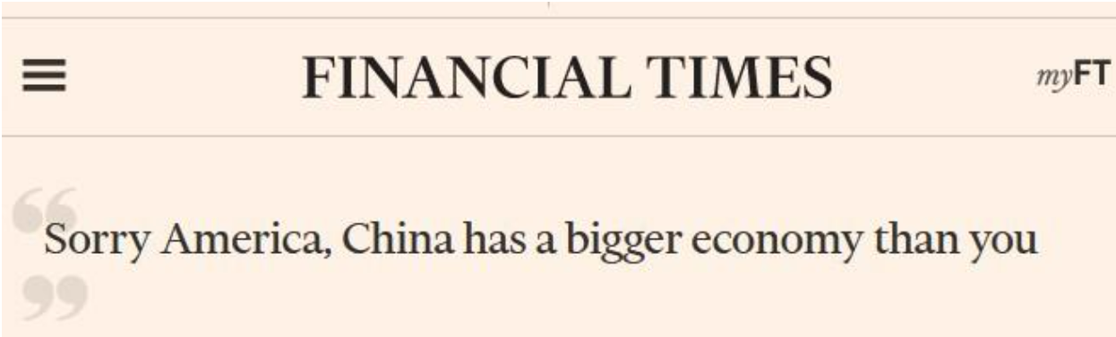 China’s economy is now a staggering 22% bigger than America’s, but for differing reasons, neither nation wants to acknowledge this fact. And why the Europeans don’t (want to) get a bigger slice of the growing cake.