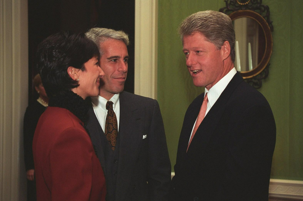 Ghislaine Maxwell with Jeffrey Epstein and President Bill Clinton at the White House in 1993.
